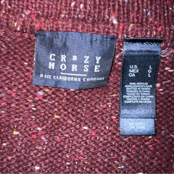 VTG Crazy Horse/liz Claiborne long sleeve zip up cardigan. Maroon. Size Large - Picture 6 of 9